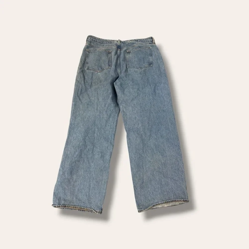 ASOS DESIGN Jeans Mens 34 30 Light Wash Relaxed Wide Leg Straight Distressed - Picture 2 of 9